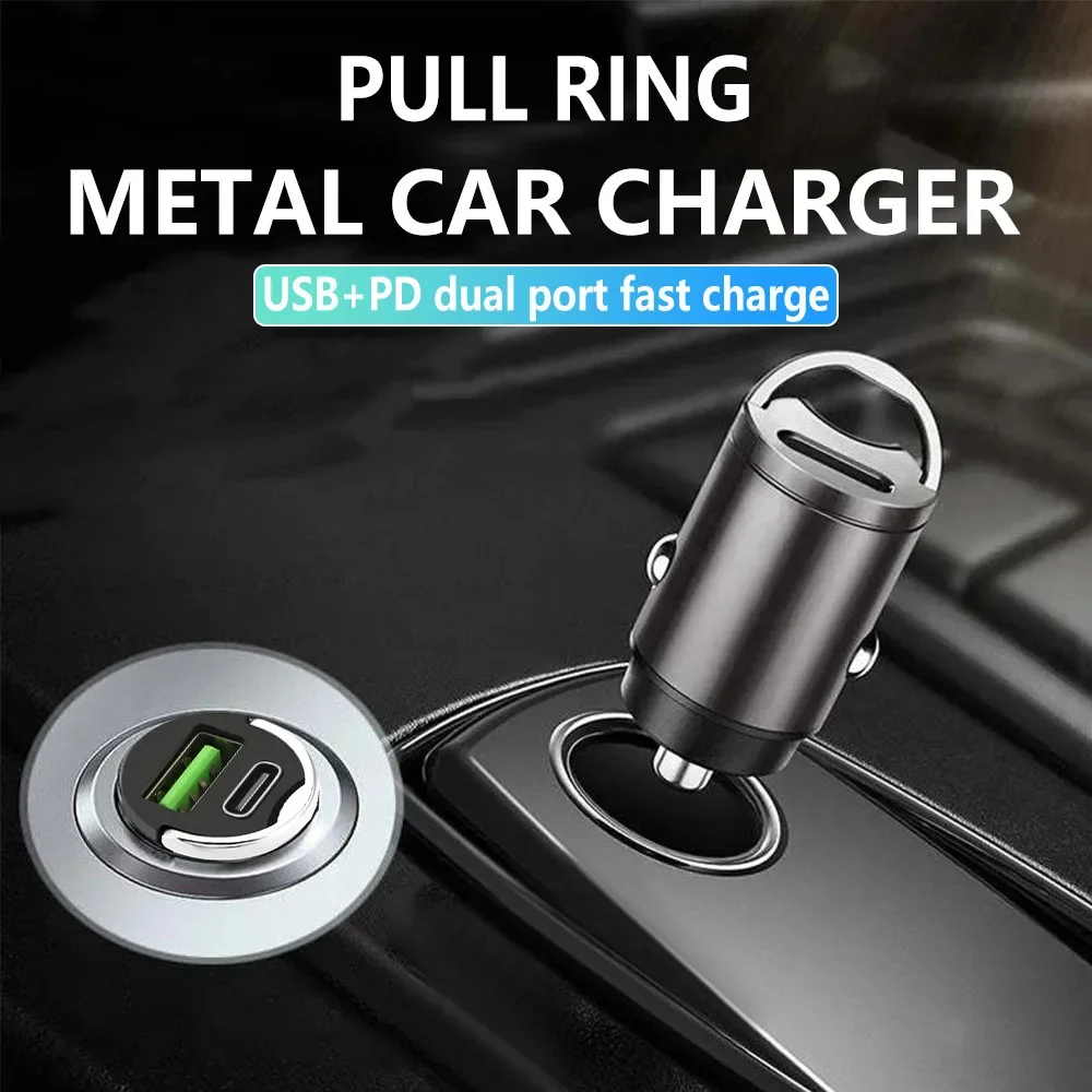 New Usb Fast Charger Mini Hidden Car Charger Car Cigarette Lighter Qc3.0 Qc Pd 3.1A Pd Type C Universal Iphone and Xiaomi Phone