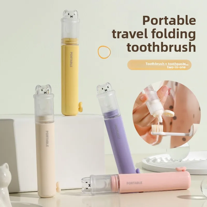 2-in-1 Portable Toothbrush Set with Toothpaste Storage, Essential for Business Trips and Travel, Soft Bristles