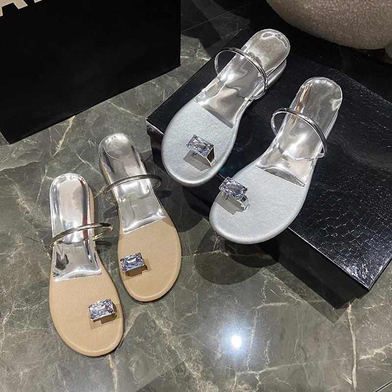 

New Summer Fashion Outwear Fashion Rhinestone Set Toe Sandals Flat Bottom Slope Heel Sandals Women's Trend