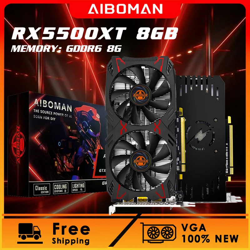 AIBOMAN RX5500XT 8GB Graphics Card GDDR6 128 BIT Computer GPU 100% New Video card for pc gaming