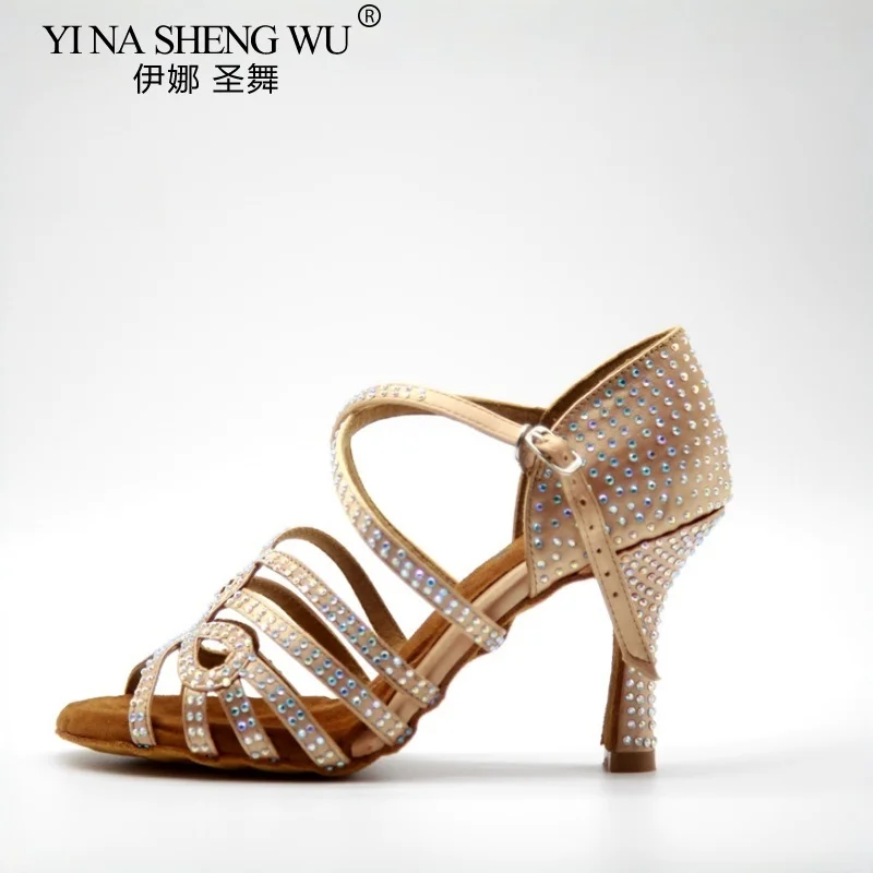 Vrouwen Party Dansschoenen Satijn Glanzende steentjes Zachte Bodem Latin Dansschoenen Vrouw Salsa Dansschoenen hak 2026