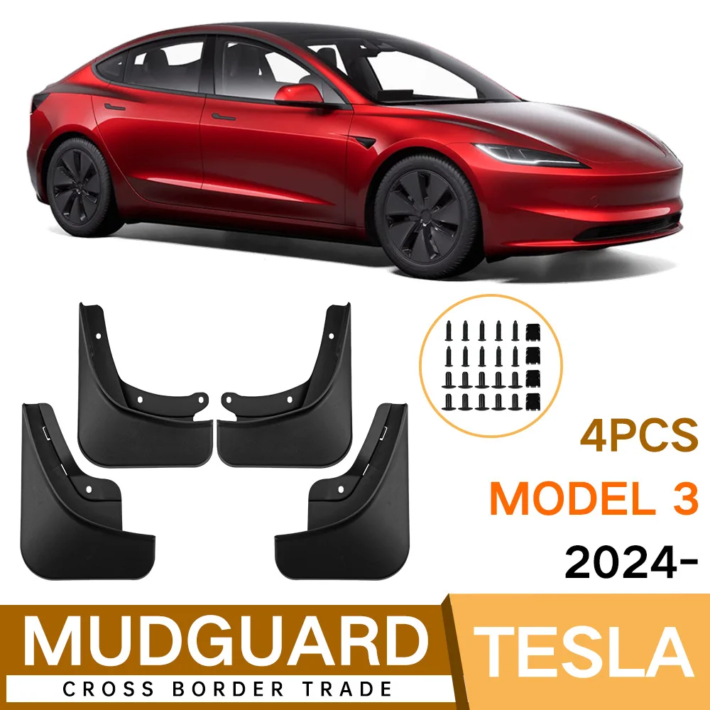 

For Tesla Model 3 2024 black car mudguard Reduce dust Resist tire dirt car accessories tools