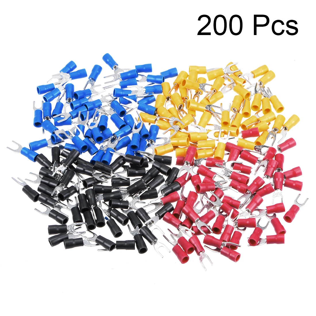 UXCELL 200Pcs SV1.25-4S Insulated Fork Spade U-Type Wire Connector Electrical Crimp Terminal 22-16AWG Blue/Black/Red/Yellow