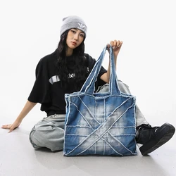 Tie Dyed Denim Women's Bag New Jeans Handbag Big Canvas Shoulder Bag Shopper Messenger Bag Y2K Eco Bag Korean Tote Bag School