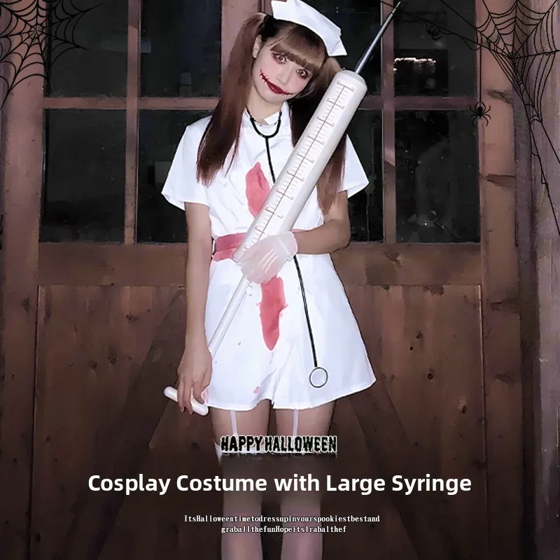 Halloween Large Syringe Cosplay Nurse Injection Listener Ghost House Party Bar Performance Props Medical Role-playing Tools