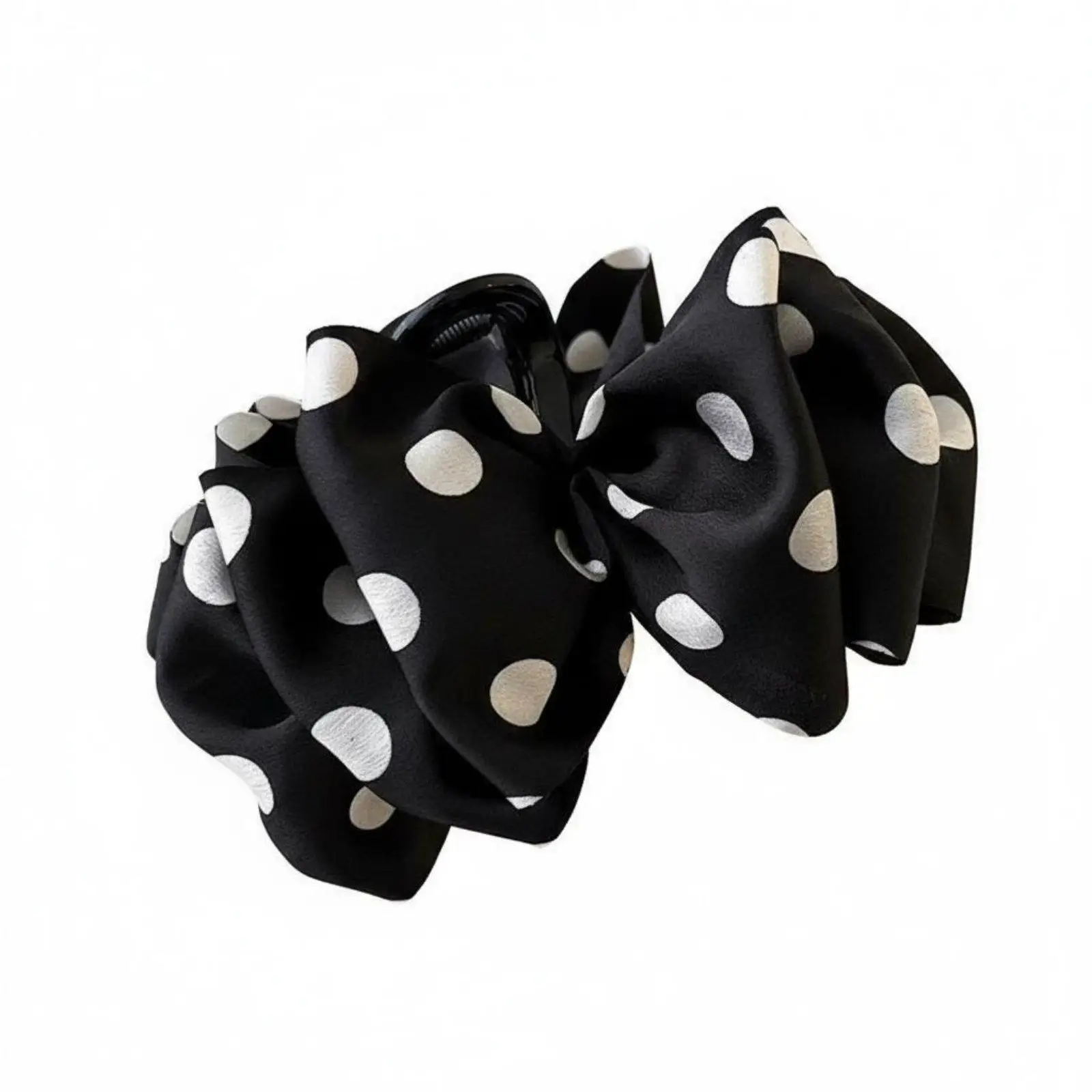 Elegant Airy Bow Hair Claw Clip for Women Girls Polka Dot Satin Textile Secure Spring Interlocking Grip