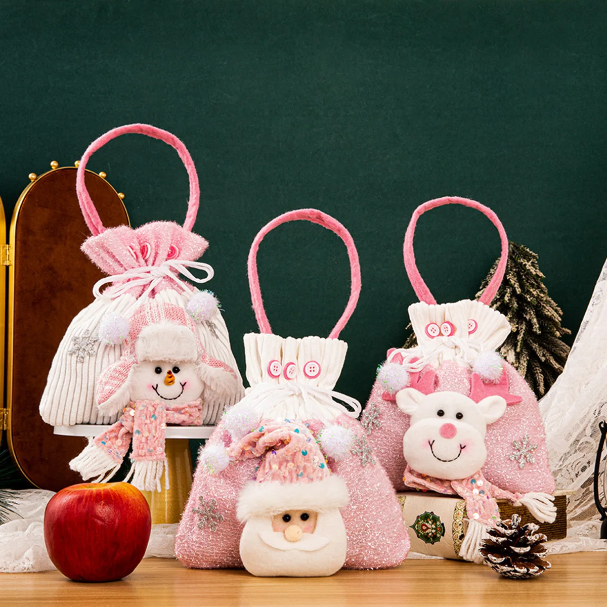 

Christmas Gift Bag Christmas Candy Biscuit Bag Christmas Eve Apple Bag Hand-held Pink Christmas Gift Decoration Bag