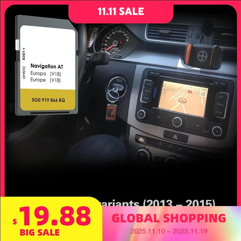 

AT V18 Suitable MIB1 for VW Golf all variants (2013 - 2015) Gps Map Card Sat NAV 16GB Naving SD GPS Card Europe Germany Spain