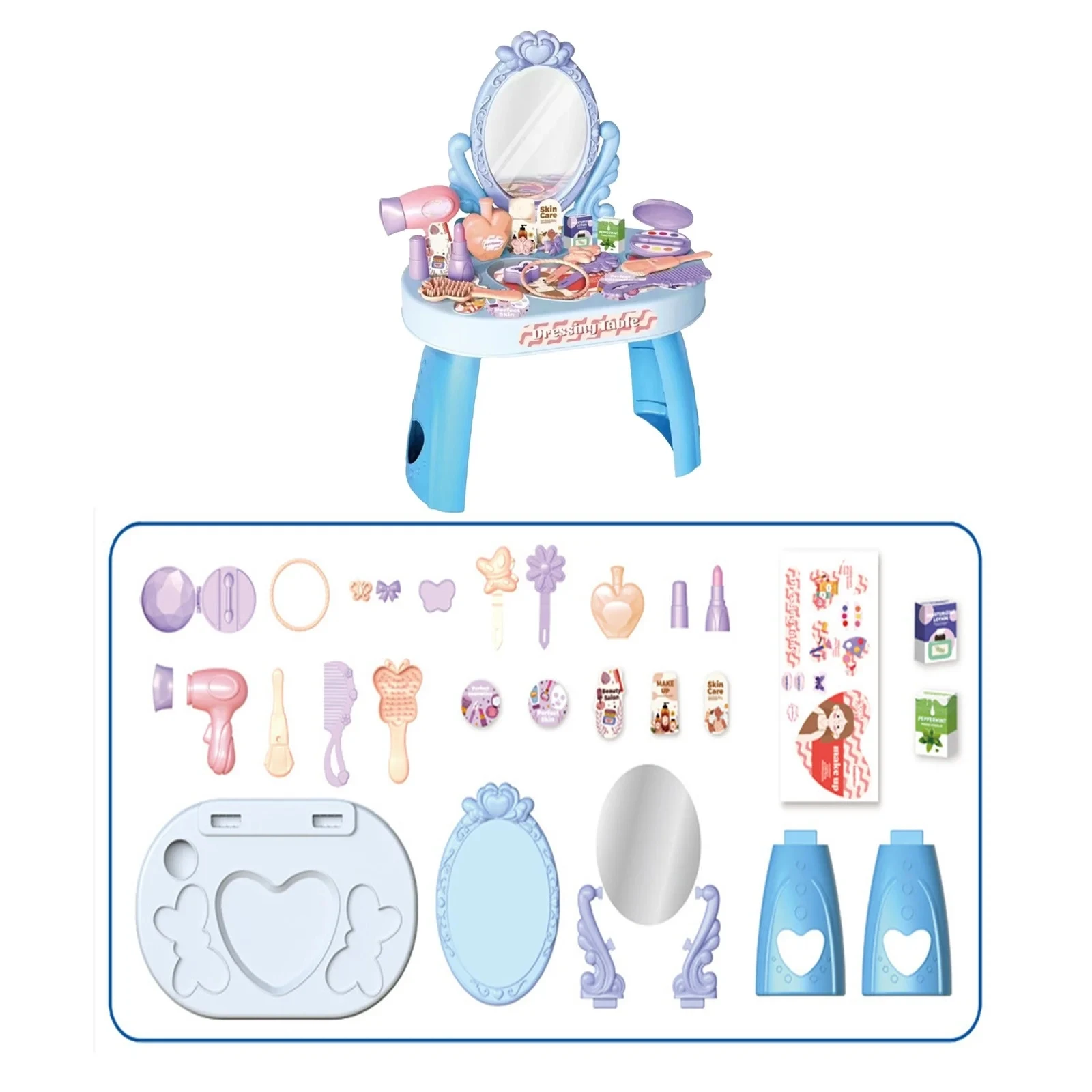 Kids Beauty Salon Toy Set Girls Salon Hair Stylist Pretend Makeup Kit Includes Kids Hair Dryer Comb Makeup Bag