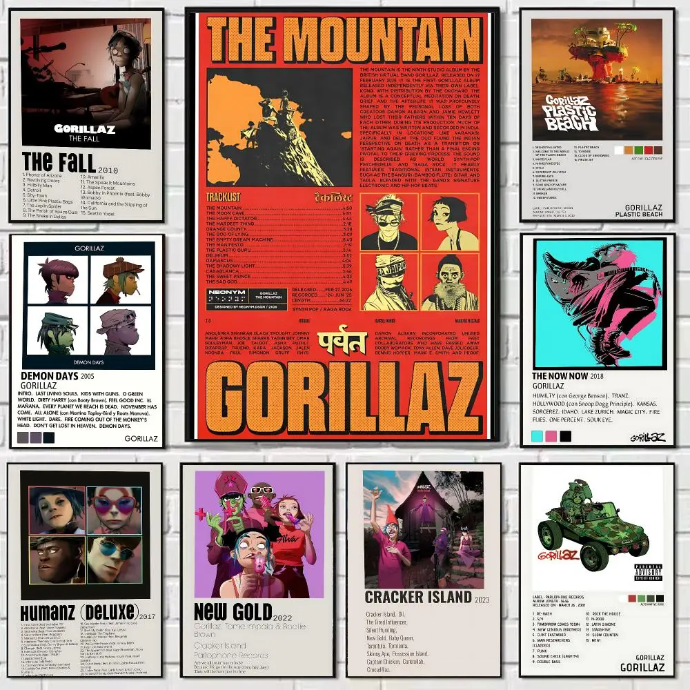 Virtual Rock Band G-Gorillaz Poster Sticker Self Adhesive For Bedroom Hallway Livingroom Wall Art Decor Present Fandom Gift