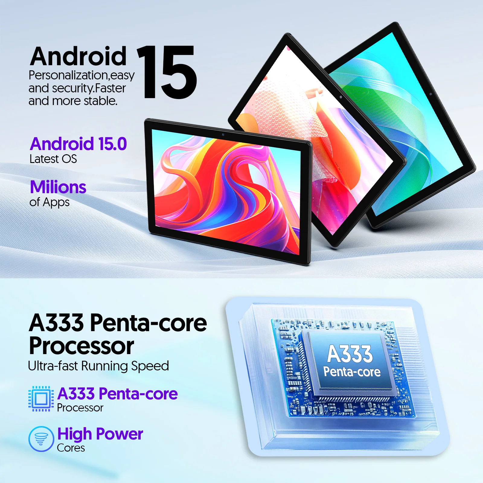 تابلت أندرويد 15 مقاس 10 بوصات، معالج رباعي النواة، 12 جيجابايت (3 جيجا + توسيع ذاكرة 9 جيجا) رام + 64 جيجابايت روم، كاميرات مزدوجة، واي فاي،