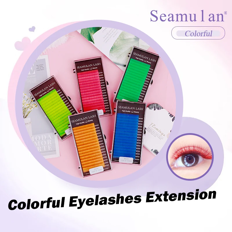 

16Lines/Rows Color Red Green Blue Purple Color Eyelash Extension Individual Faux Mink False Eye Lashes Makeup