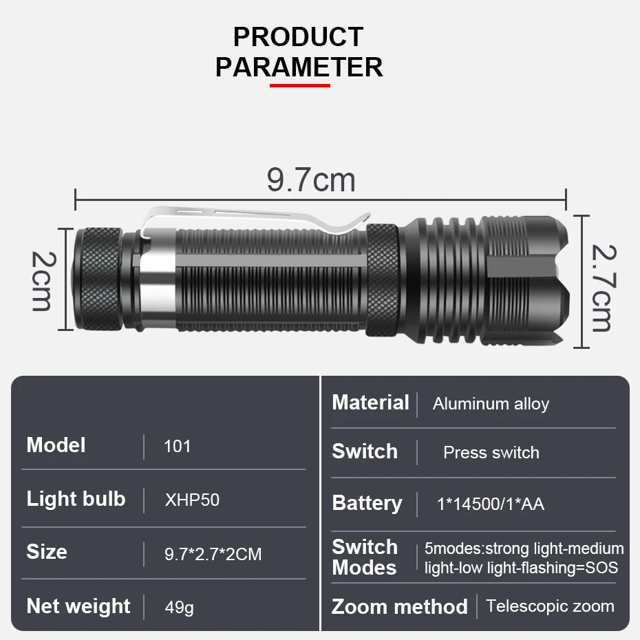 Super Bright Mini LED Flashlight Waterproof Portable Torch 5 Lighting Modes Zoom Flashlamp For Climbing Camping Outdoor Lighting