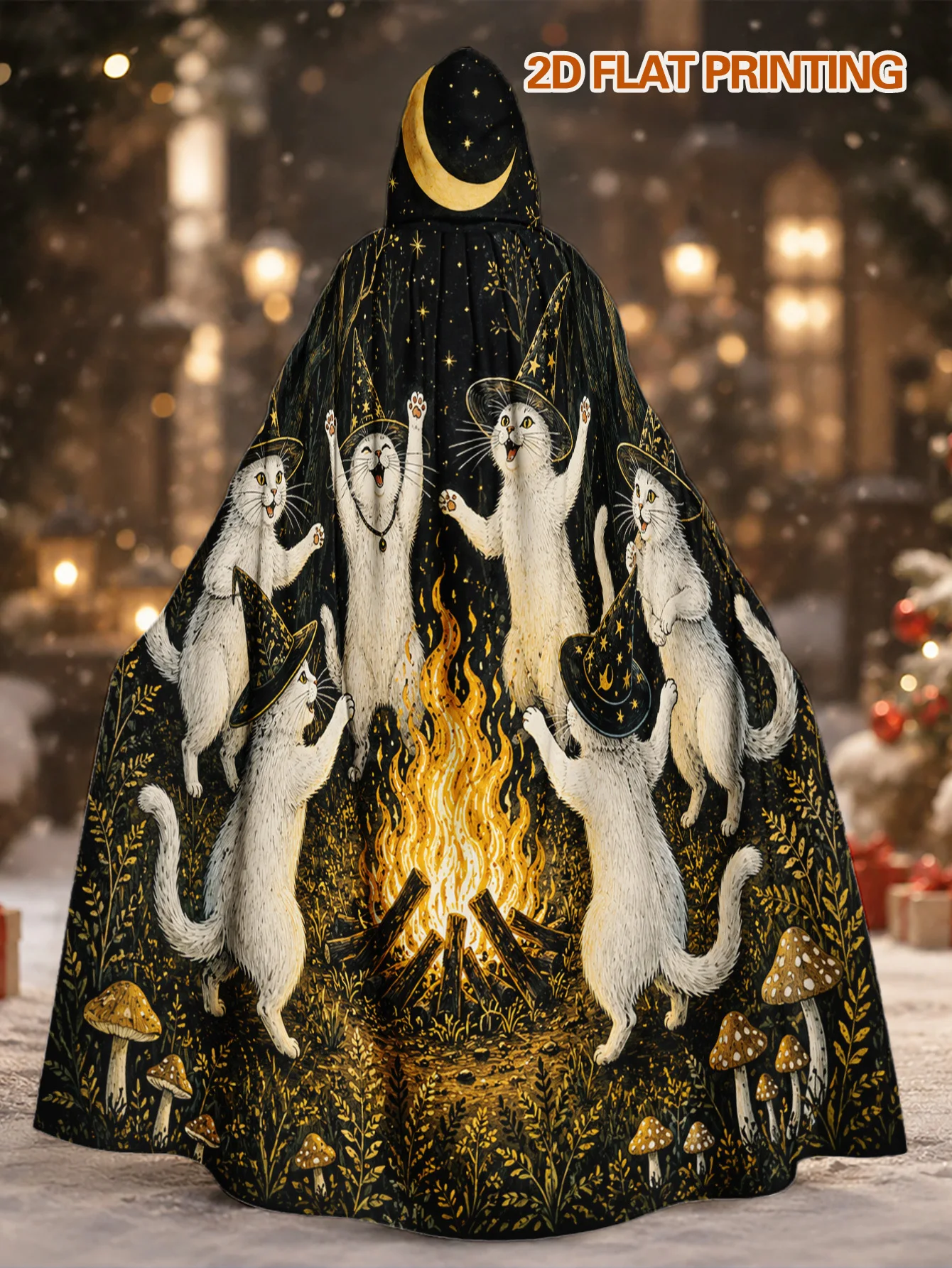 Customization [Witch & Christmas Cape] Halloween Witch And Christmas Fantasy Cape - 1pc Unisex Polyester Hooded Robe