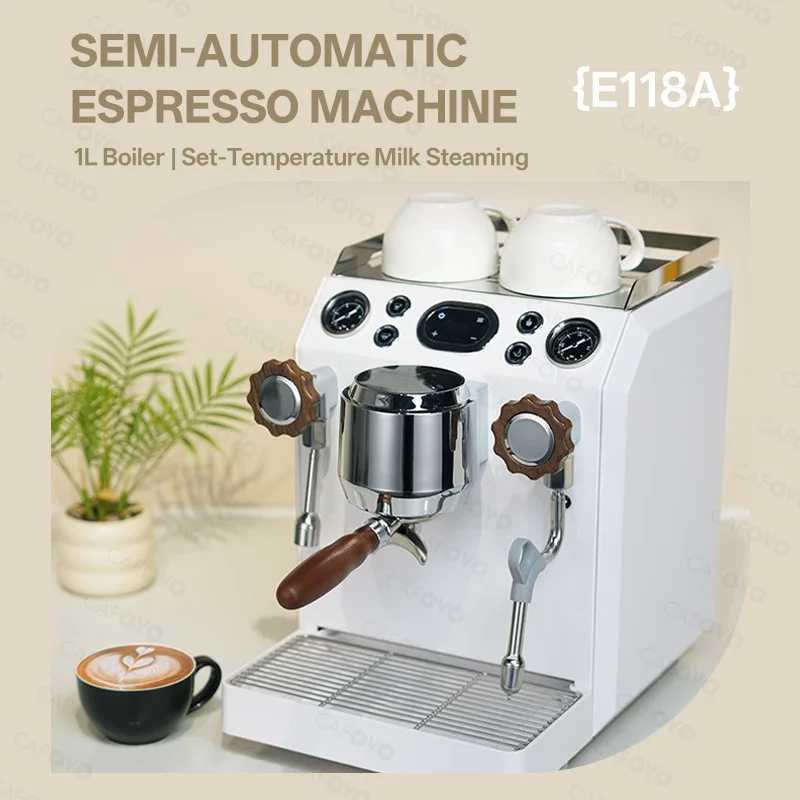 

CAFOVO E118A Commercial Coffee Machine 2800W Espresso Maker with PID Temperature Control Auto Milk Steaming 3-Hole Steam Wand