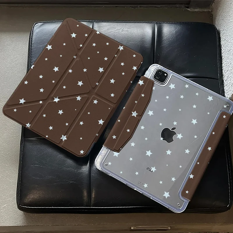 

Coffee Colored Stars Y-Shaped Triple Fold For iPad 2025 Protective Cover For iPad Pro 2022 12.9 MINI 6 Air7 10th 11th M4 M5 Case