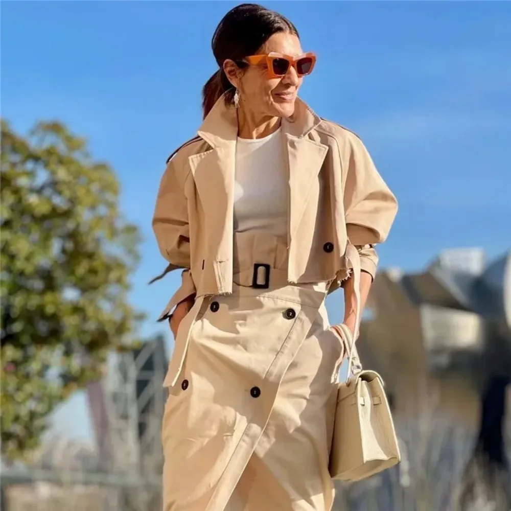 2024 Autumn and Winter Fashion Women Cropped Coat Vintage Solid Long Sleeve Chic Tops Female Casual Clothing Streetwear