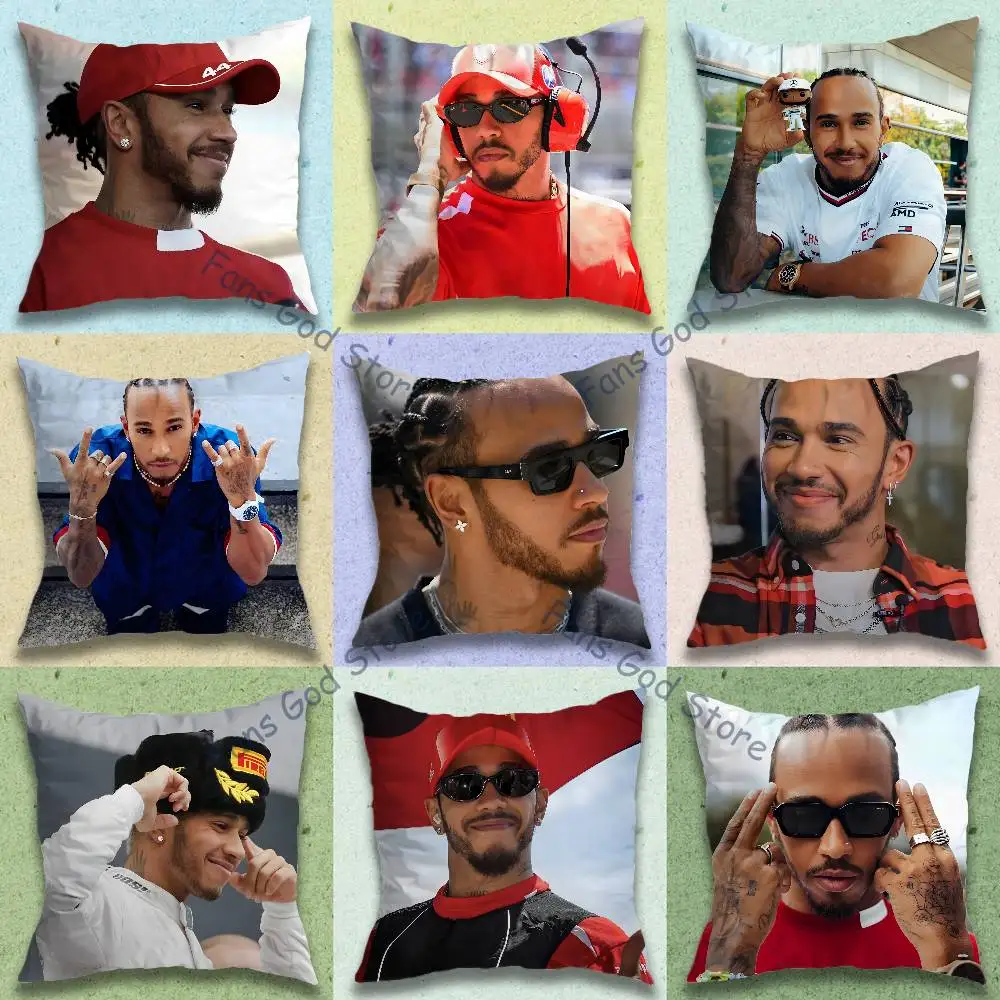 Driver L-Lewis Hamilton Pillow Case Square Double-Sided Printing Short Plush Sofa Cushion Cover Bedroom Office Sofa Gifes