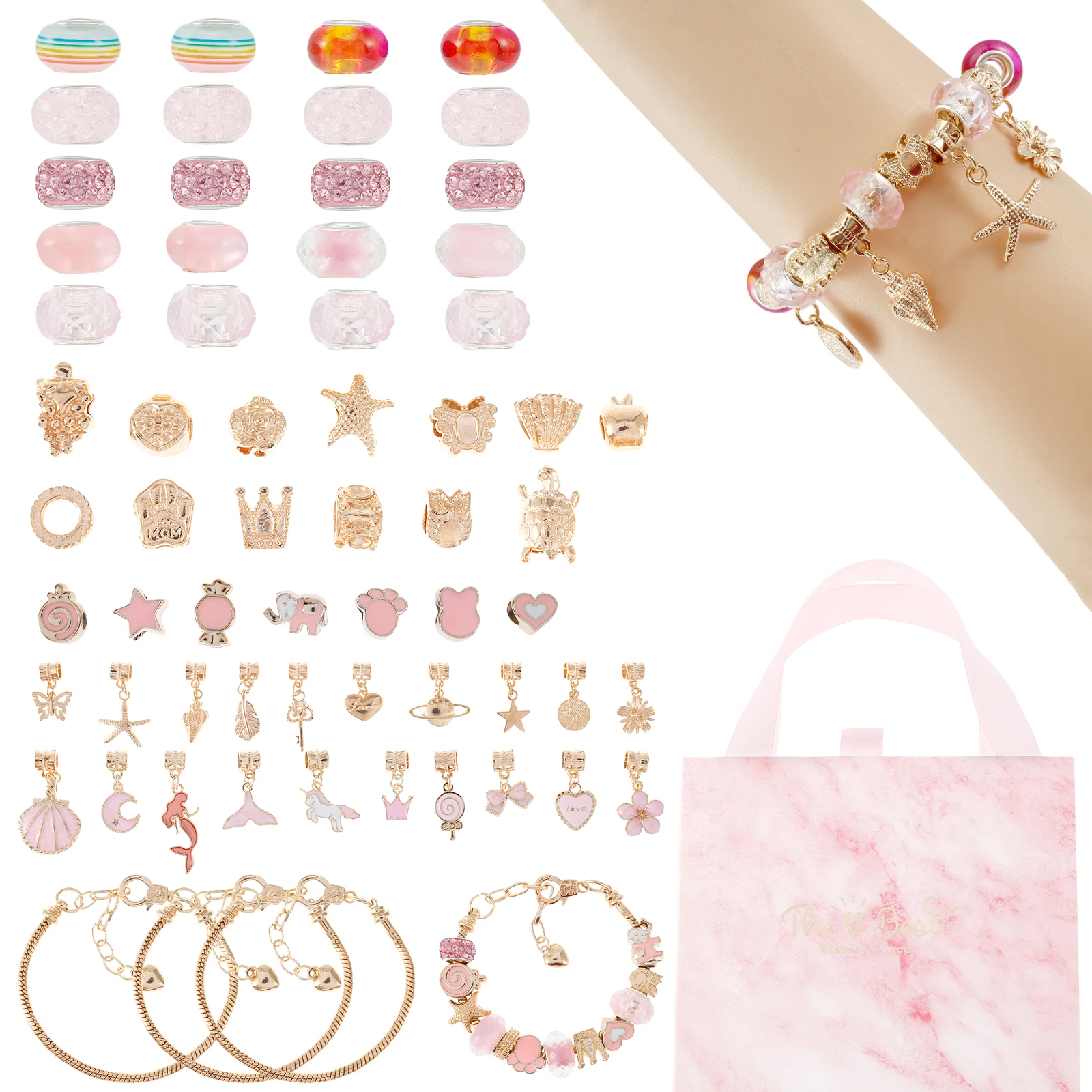 

63Pcs Charm Crystal Bracelet Making Kit DIY Beaded Necklace Making Kit Kids Handicrafts Jewelry Making Supplies Christmas Gifts