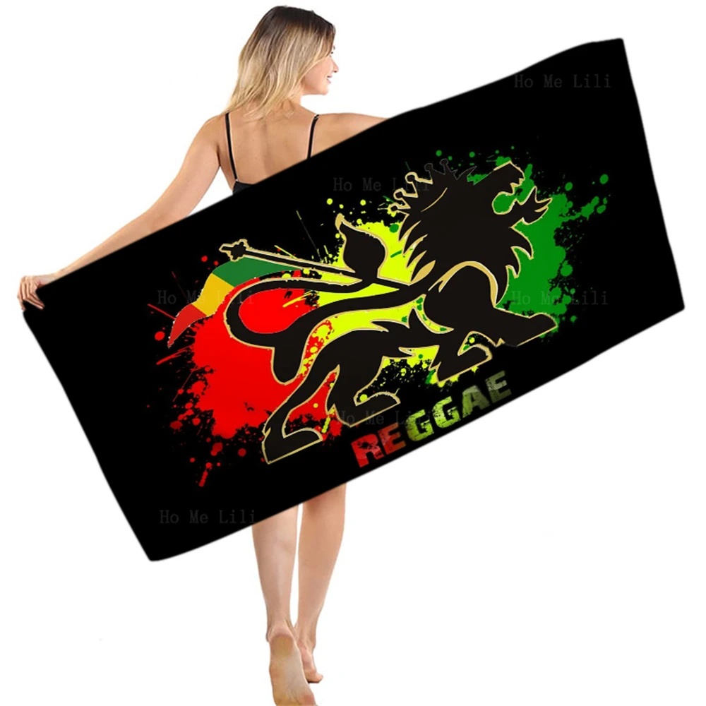 Rasta Crown Lion Silhouettes Reggae Music Costa Rica Red Yellow Green Background Quick-Drying Towel