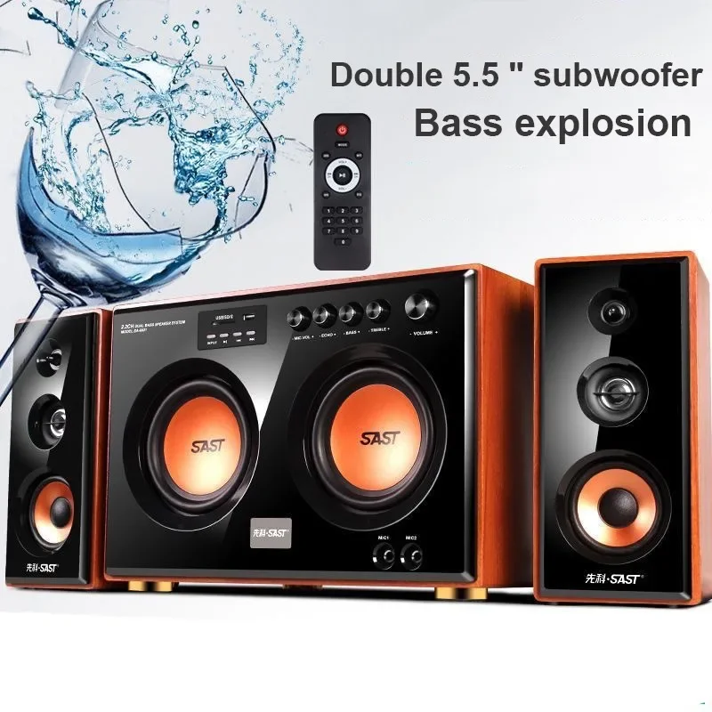 SA-6601 Powerful Wooden Double 5.5-inch Subwoofer Home Theater Sound System Built-in Bluetooth 360° Stereo Effect HIFI Soundbox