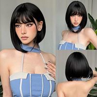 Short Bob Wig with Bangs 12 Inch Short Synthetic Bob Wigs Bangs for Women Natural Looking for Daily Use (Natural Black)