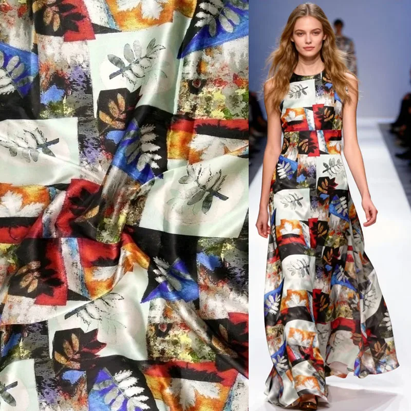 

Лоскутное шитье 2025 г., женская суперэластичная тканая ткань из 95% тутового шелка для шитья, материал, блузка, платье, геометрические цветы, ткань ткань с принтом рукоделие ткань для пэчворка ципао ткань для шитья