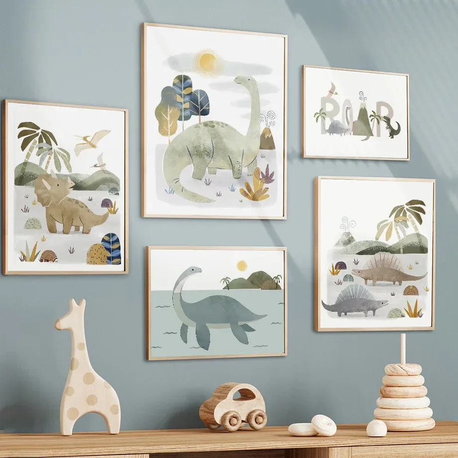 Dinosaur Brachiosaurus Tyrannosaurus Triceratops Wall Art Canvas Painting Nordic Posters And Prints Picture Baby Kids Room Decor