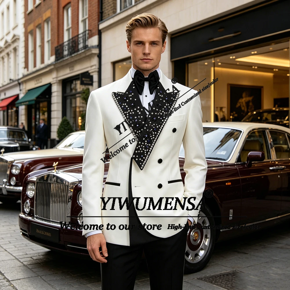 

Elegant Diamond Beadeding Suit Men For Wedding Double Breasted Jacket Pants 2 Piece Sets Groom Formal Party Tuxedos Attire 2026