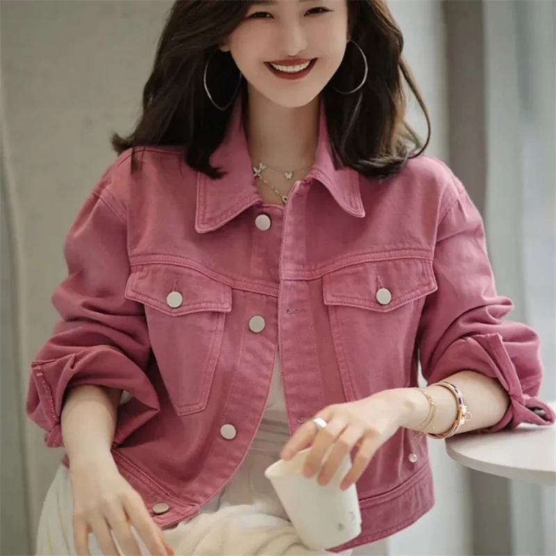 Giacca di jeans da donna a maniche lunghe primavera autunno moda coreana da donna tinta unita jeans corti capispalla cappotto da cowboy per il tempo libero femminile