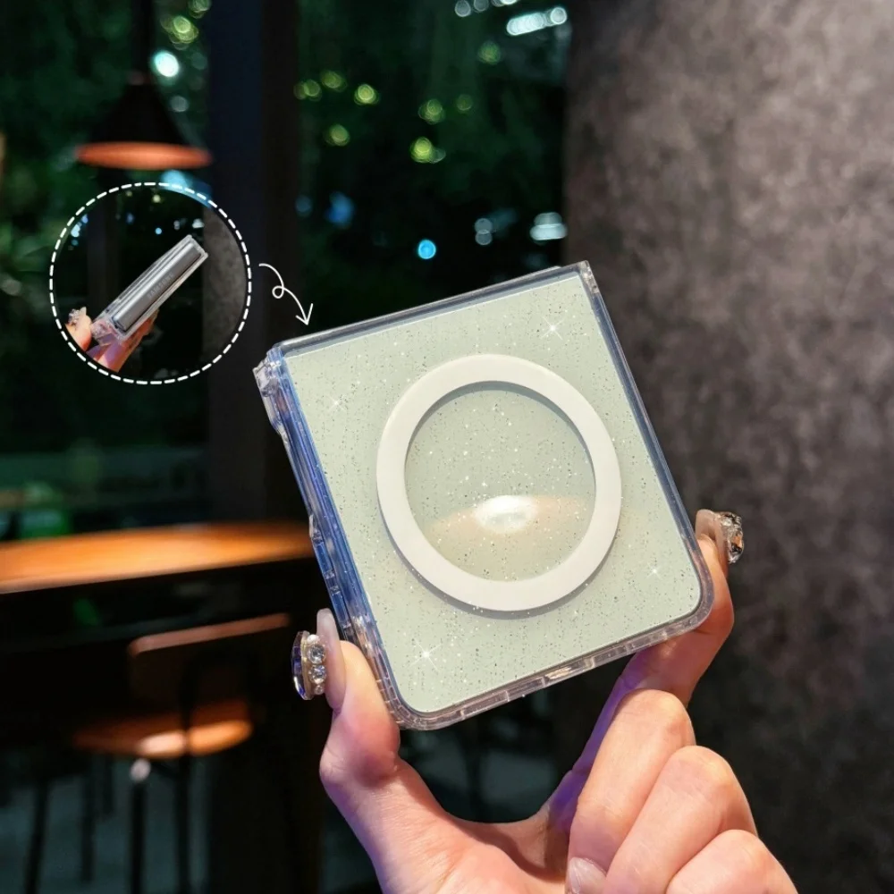حافظة Z Flip 7 لامعة شفافة شحن لاسلكي Magsafe حافظات Funda لهاتف سامسونج جالاكسي Z Flip 7 6 5 4 3 Flip7fe حافظة شفافة