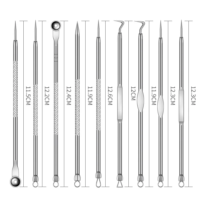 9 pièce/ensemble en acier inoxydable acné tête noire dissolvant ensembles d'outils aiguille points noirs et boutons dissolvant soins du visage extracteur Point propre portable