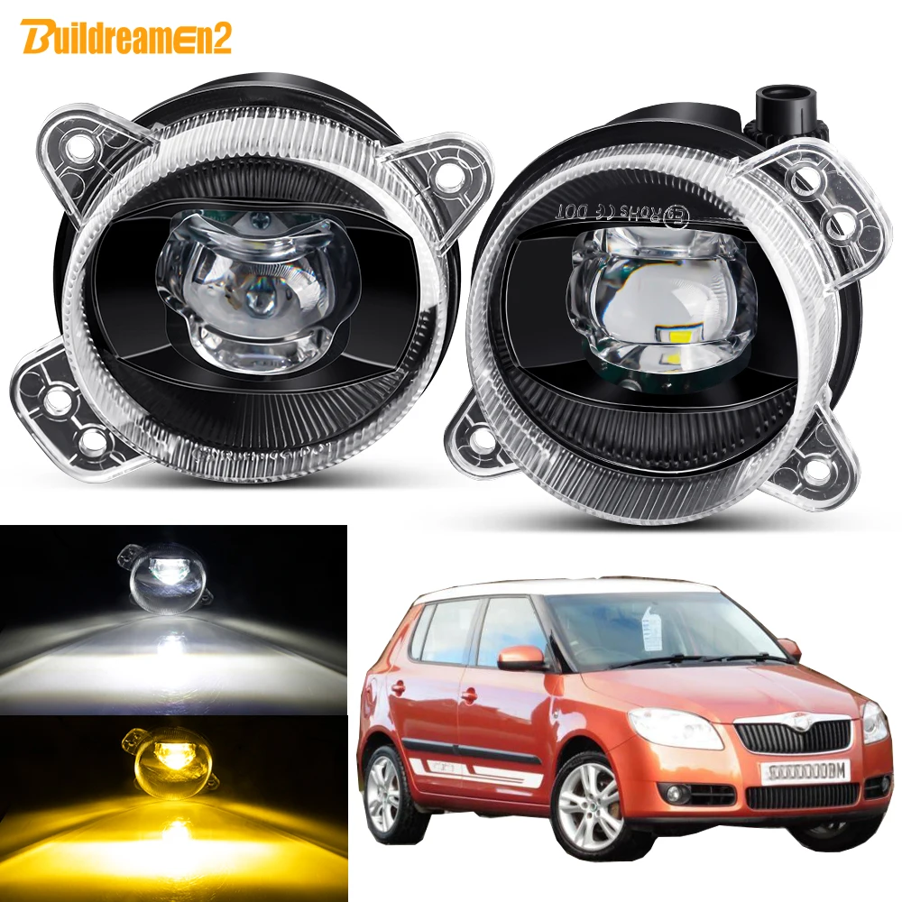 2 X LED Fog Light Assembly For Skoda Fabia Mk2 2007 2008 2009 2010 30W 8000LM Car Canbus Lens Fog Daytime Running Lamp