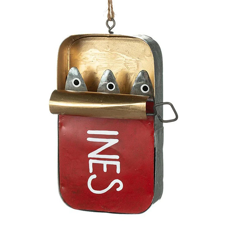 Lata de sardina de estilo costero, etiquetas de adorno colgantes enlatadas, adornos divertidos de mariscos, decoración del hogar DIY, decoración de peces de sardinas de estaño
