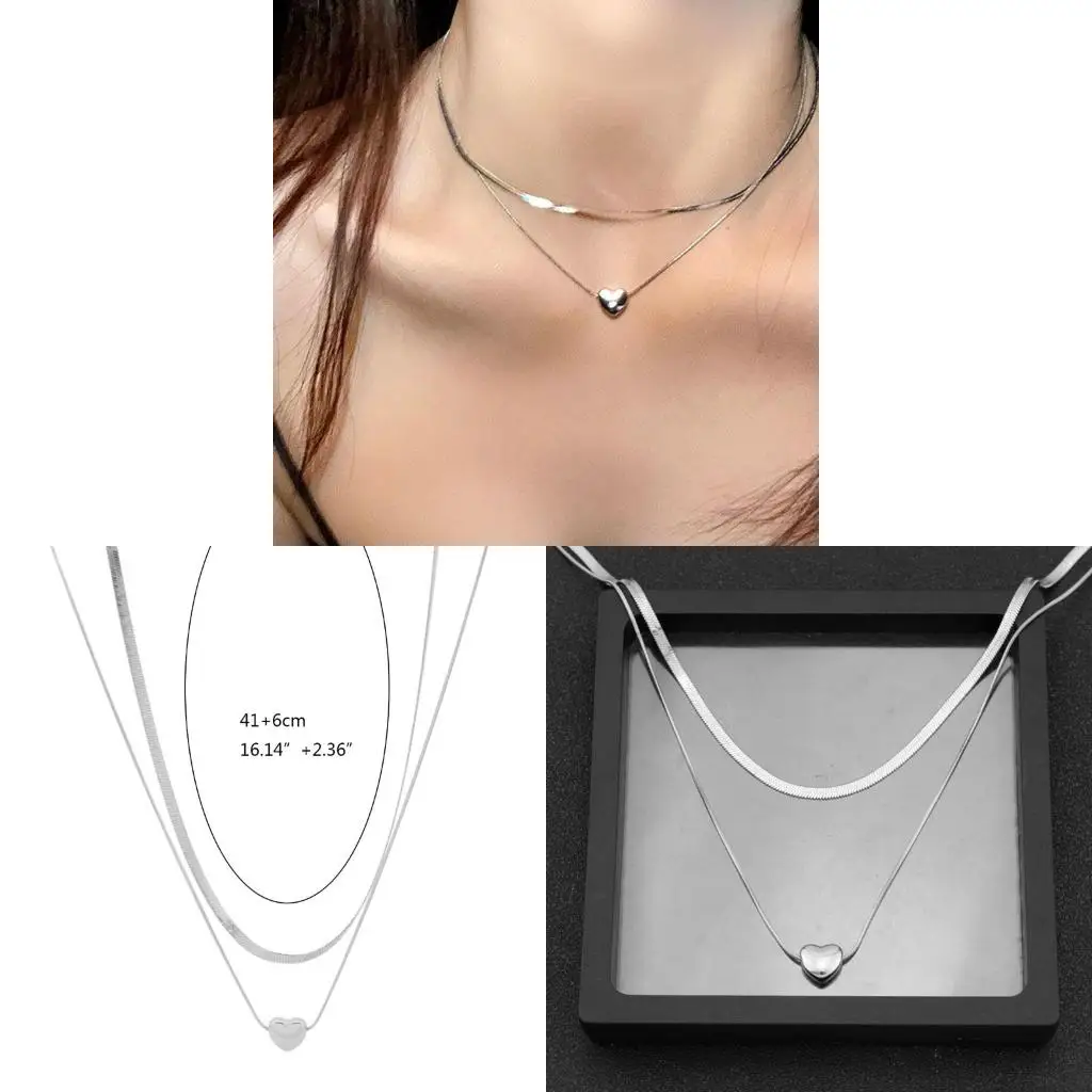  Fashion Heart Necklace Double-layer Lock Clavicle Chain Heart Pendant Choker
