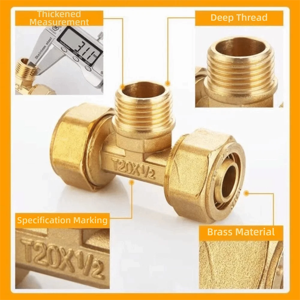 New Male/Female Thread Brass Pipe Fitting 2/3 Ways 1216 Brass Joint Copper Joint Floor Heating