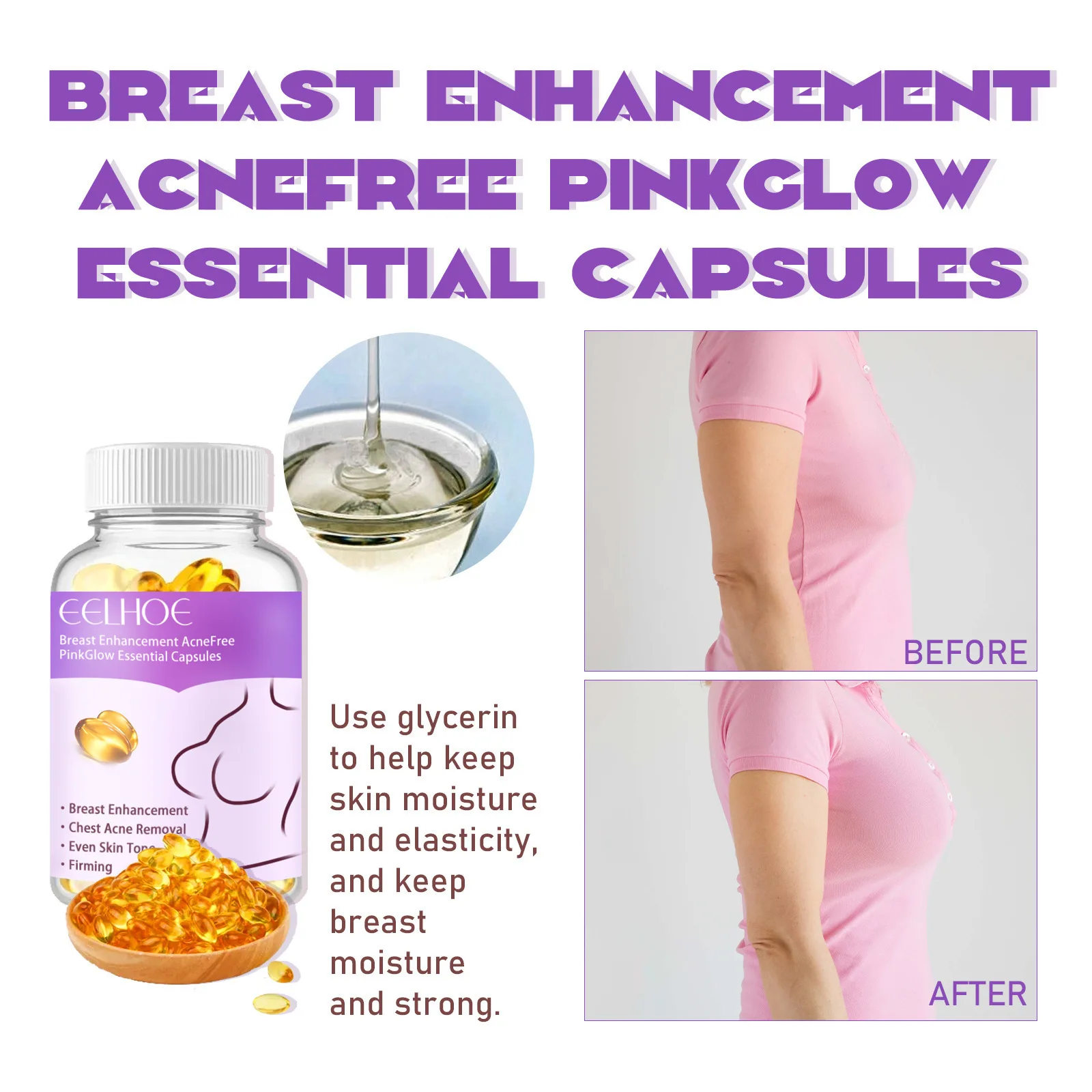 Breast Enlargement Capsules Apply To The Breasts for Plumping Firming Plump Moisturizing Breast Care Capsules Plump Firm EELHOE