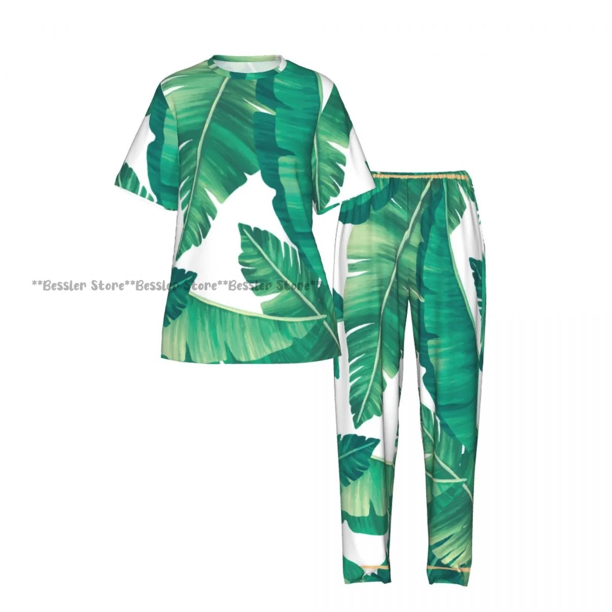 Women's Tropical Leaves short sleeve trousers casual pajamas set