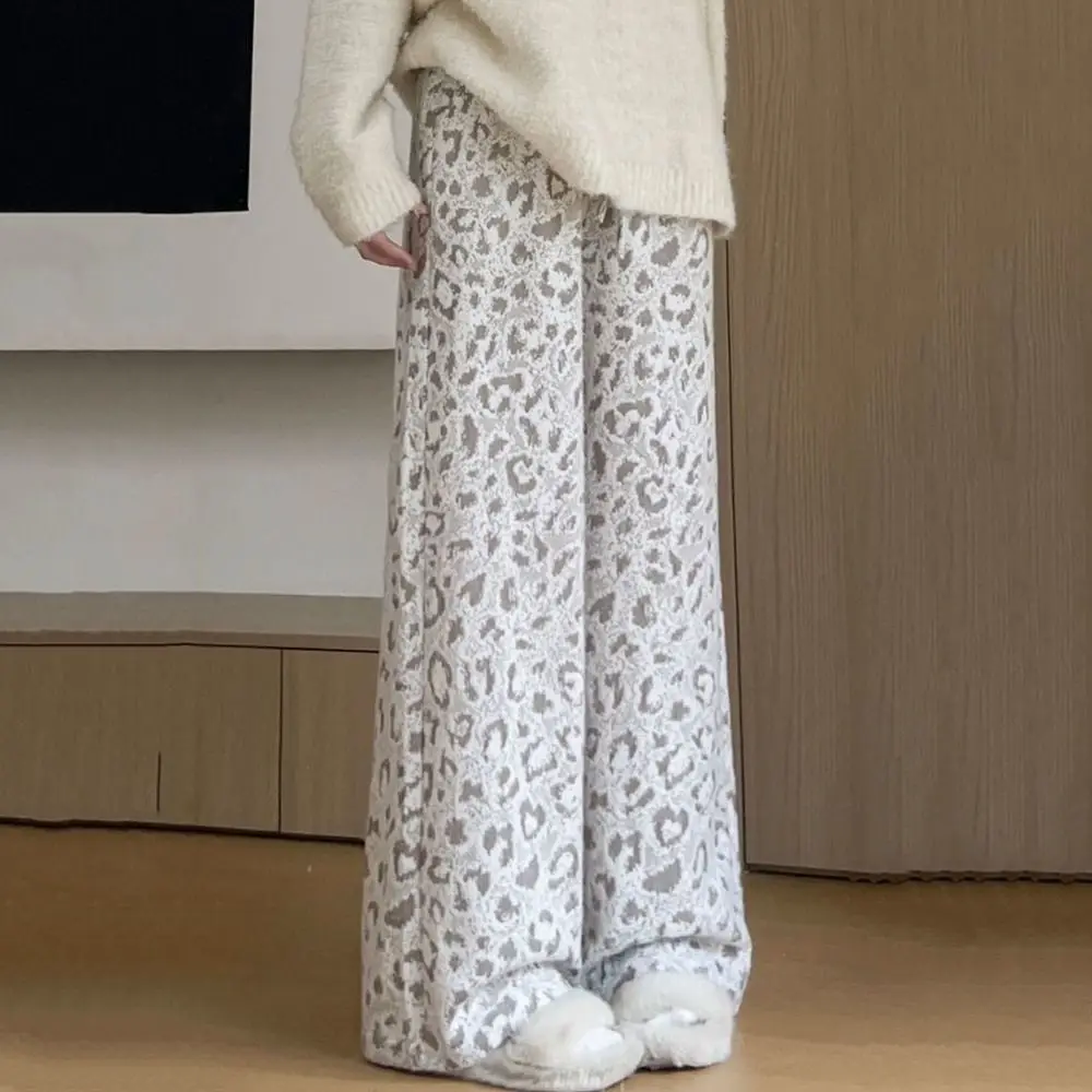 

Soft Plush Velvet Leopard Pants Thicken Warm Loose Casual Pants Women High Waist Drawstring Winter Pants Autumn/Winter