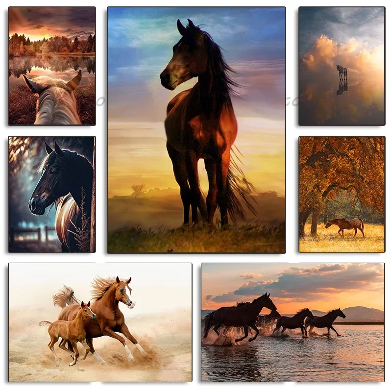 (No frame)1pcsCanvas Painting Horse Wall Art Picture Horse Poster Beauty of Wild Animal Room Decor Decoration for Home Cuadro