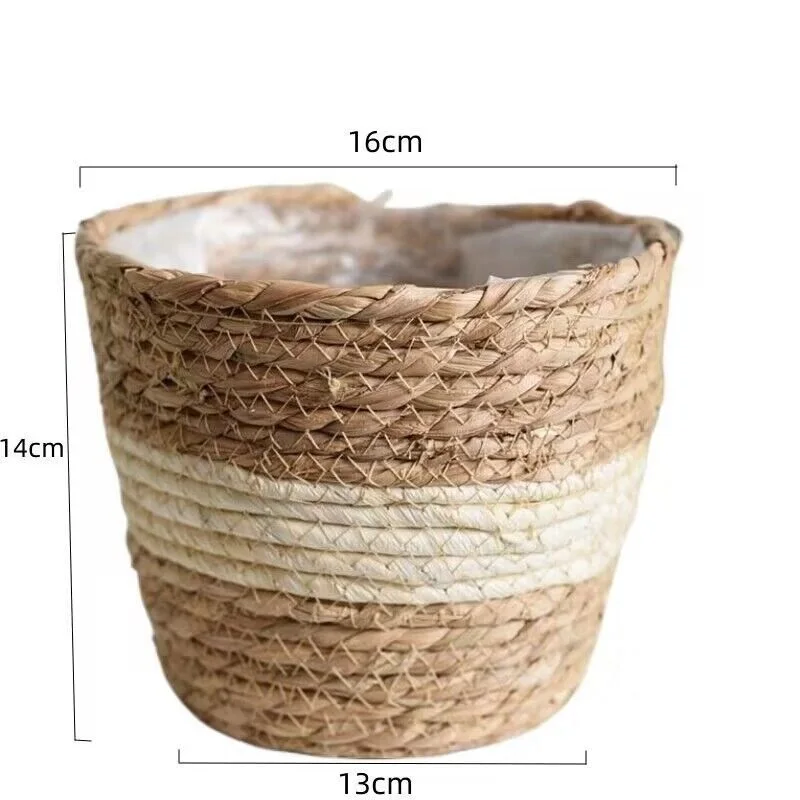 Woven Grass Flower Plant Pot Basket Planter Basket Indoor Outdoor Flower Pot Garden Decorative Flower Plants Basket Storage Use