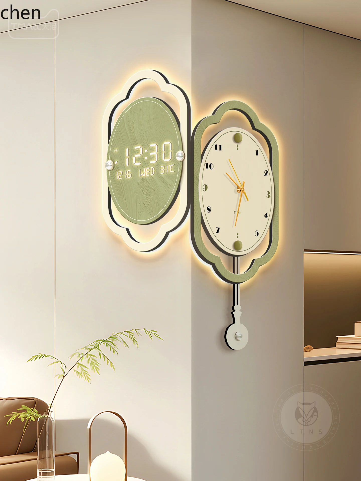 ZML corner wall clock with a high-end feel, digitalr electronic clock, double-sided clock for wall mounting in the living room