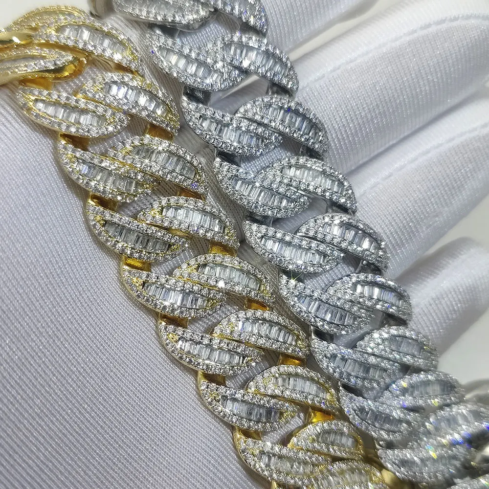 Width 15/20mm 18k Gold Necklace Iced Diamond CZ Heavy Box Clasp Cuban Link Chain Luxury Hiphop Jewelry Sets