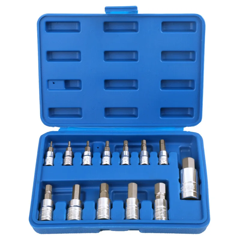 13pcs Hexagon Bit Socket Set H2-H14 Allen Key Hex Wrench Head Tool For Ratchet 1/4 3/8 1/2 inch Drive Screw Driver Bits