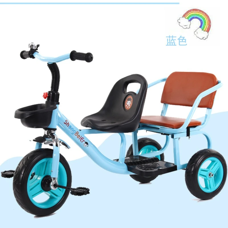 Baby Twin Tricycle Stroller 3 Wheels Double Stroller for Kids Twins Guardrail Seat Baby Toddler Bicycle Car Tricycle Child Pram