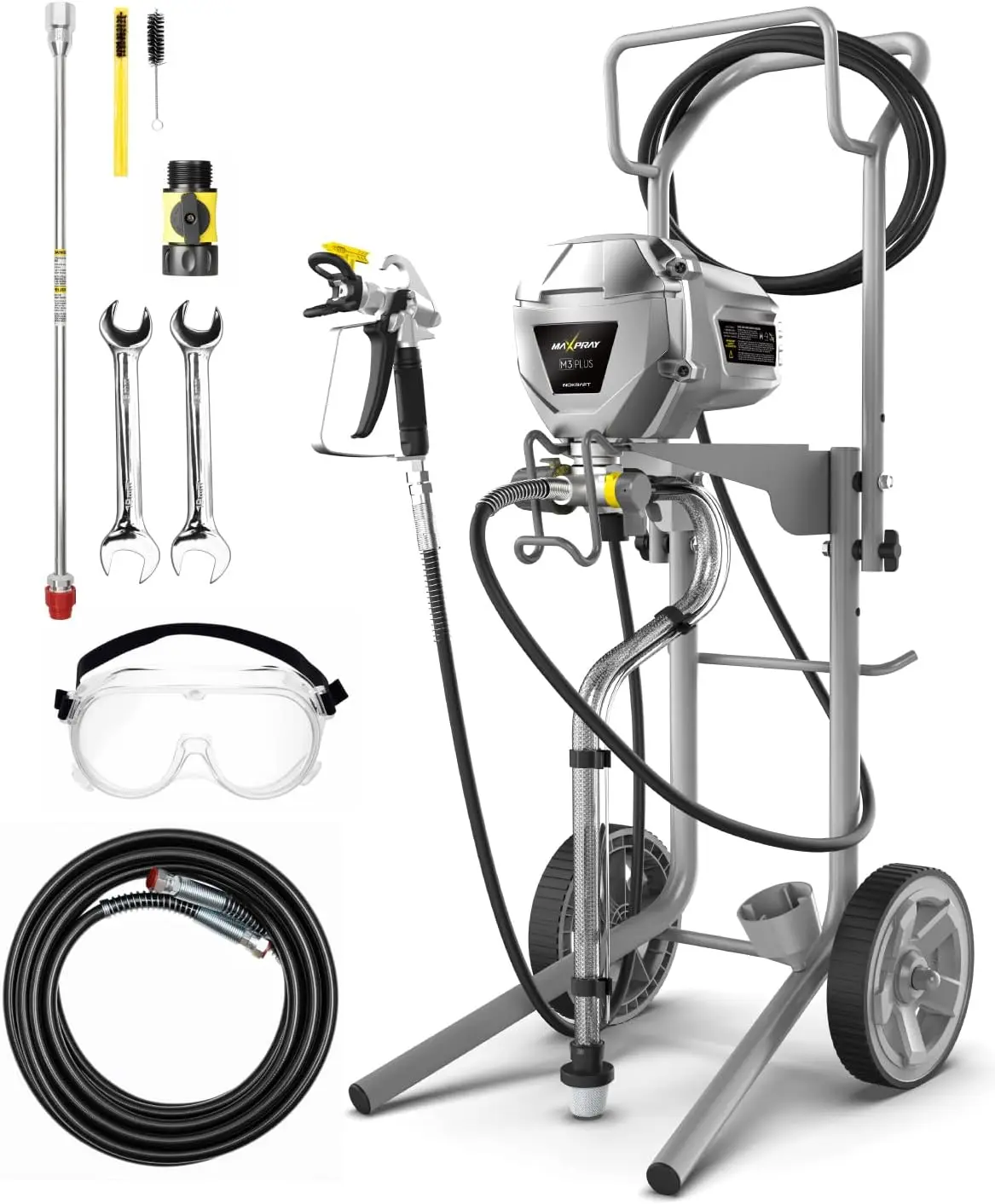 ^For MaXpray M3 Cart Airless Paint Sprayer, 3300 PSI 650W | Thinning-free latex & acrylic spraying; large projects; includes 2 x