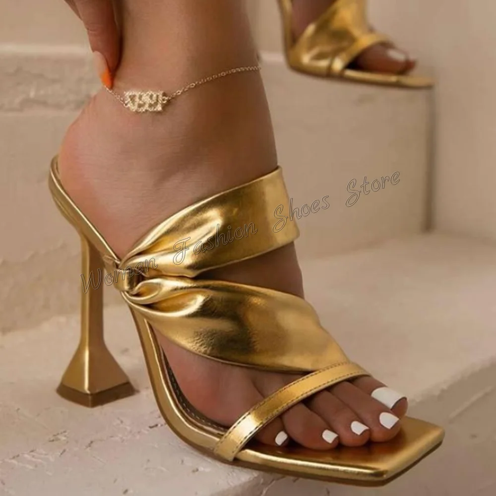 Gold Square Toe Open Toe Slippers Strange Style Heels High Heel Shoes for Women Fashion Heels Shoes 2024 Zapatos Para Mujere