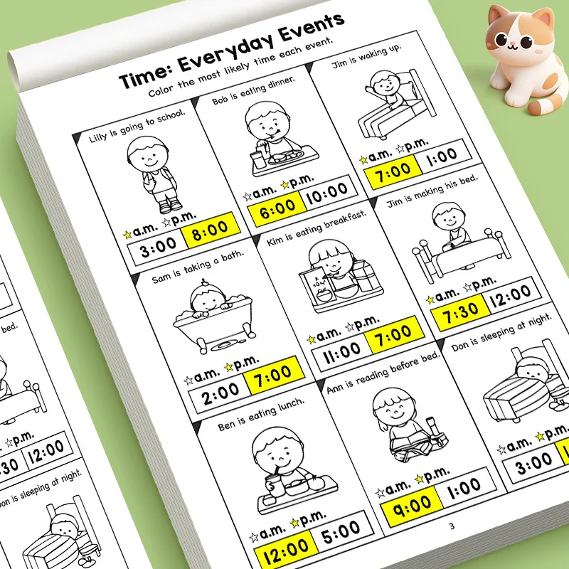 Kids Telling Time Educational Workbook, Analog Clock Reading Practice Activity Book, Early Math Time Learning Worksheets