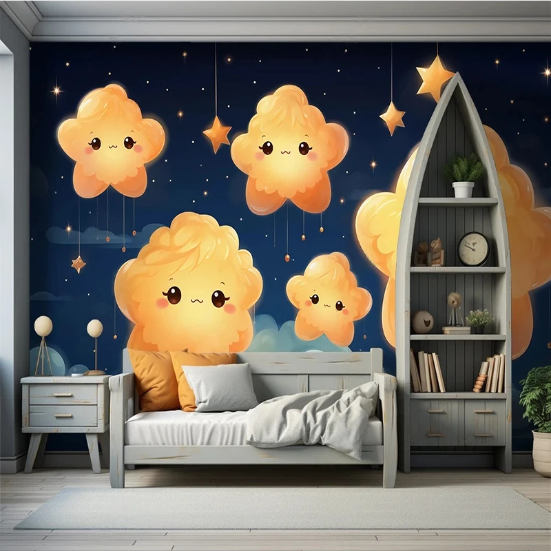 Custom 3D Wallpaper Children's Room Kindergarten Starry Sky Cartoon Star Background Wall Wallpaper Papel De Parede Home Décor