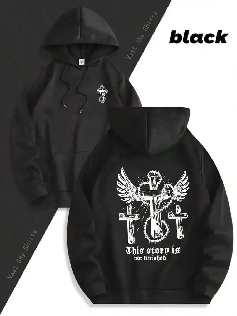 Men Women Gothic Christian Pullover Hoodie Wing Pattern Latin Inscription Gothic Font Drawstring Hooded Sweatshirt All Season Casual Tops For Streetwear Outdoor Daily Commuting